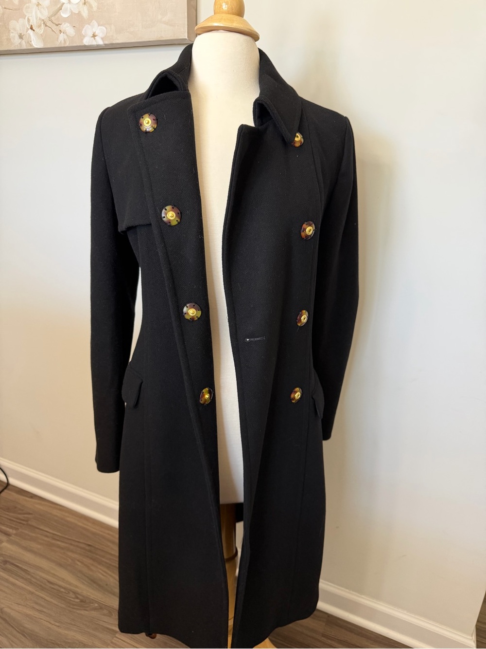 Express Black Double-Breasted Trench Coat with Decorative Buttons